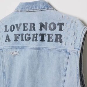 H&M Lover not a Fighter Denim Distressed Vest Small